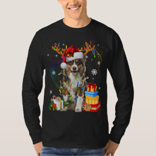 Australian shepherd Hund Ljus Santa Hat Sweater C T Shirt