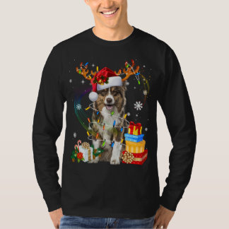 Australian shepherd Hund Ljus Santa Hat Sweater C T Shirt