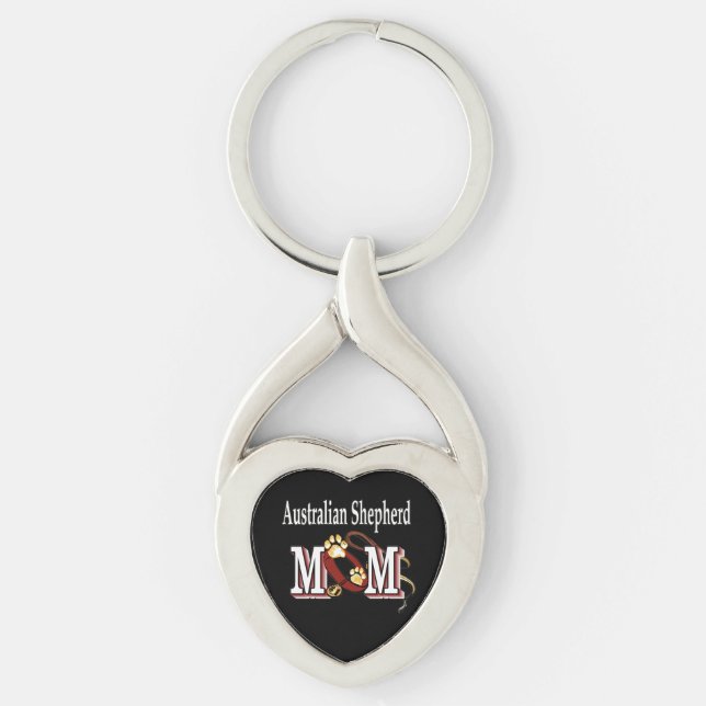 Australian shepherd Hund MAMMA Twisted Heart Silverfärgad Nyckelring (Framsidan)