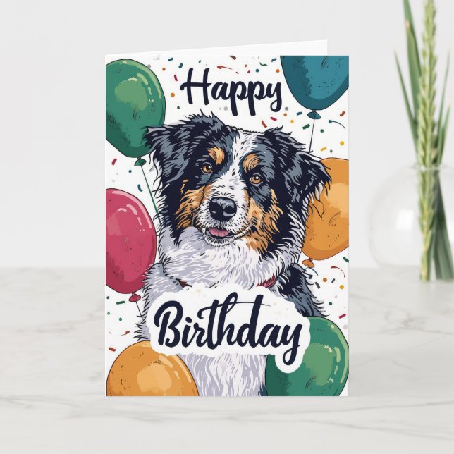 Australian shepherd Hund med bubblor-födelsedag Kort (Framsida)