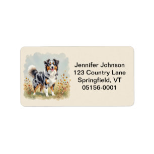 Australian Shepherd Hund Merle Lång Svans Adressetikett