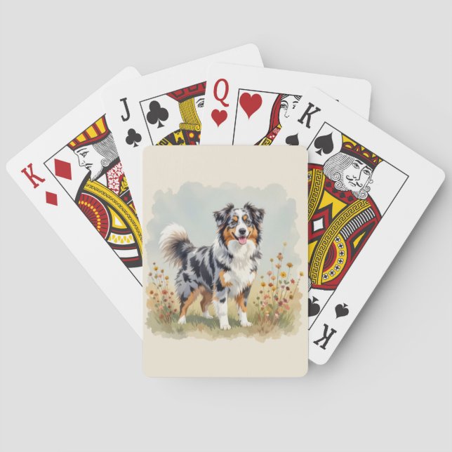 Australian Shepherd Hund Merle Lång Svans Casinokort (Baksidan)