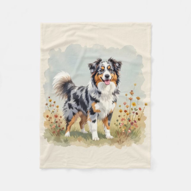 Australian Shepherd Hund Merle Lång Svans Fleecefilt (Framsidan)
