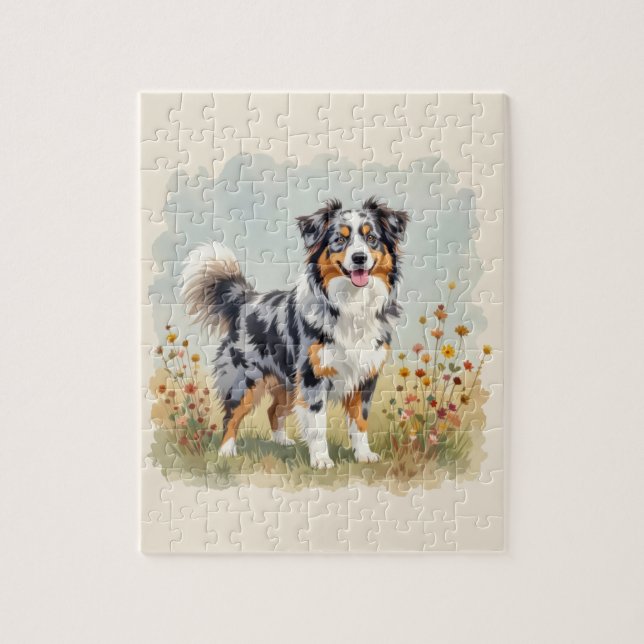 Australian Shepherd Hund Merle Lång Svans Pussel (Vertikal)