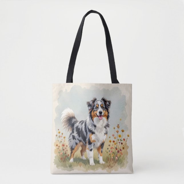Australian Shepherd Hund Merle Lång Svans Tygkasse (Framsida)