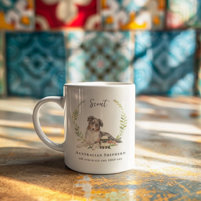 Australian shepherd Hund | Monogram Kaffemugg (Skapare uppladdad)