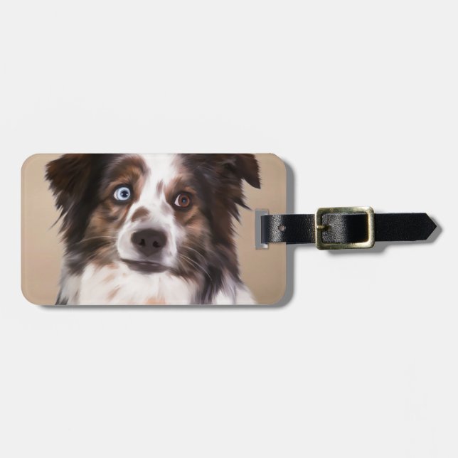 Australian shepherd Hund Oljemålning Art Bagagebricka (Horisontell Framsida)