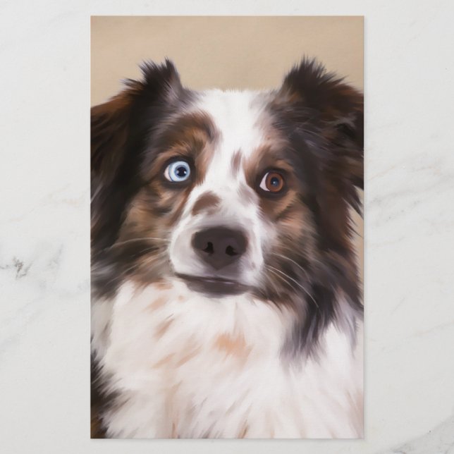 Australian shepherd Hund Oljemålning Art Brevpapper (Framsida)