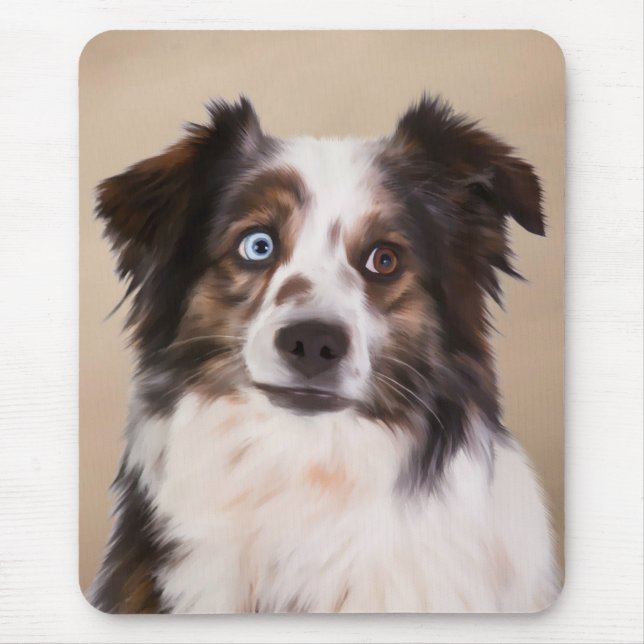 Australian shepherd Hund Oljemålning Art Musmatta (Framsidan)