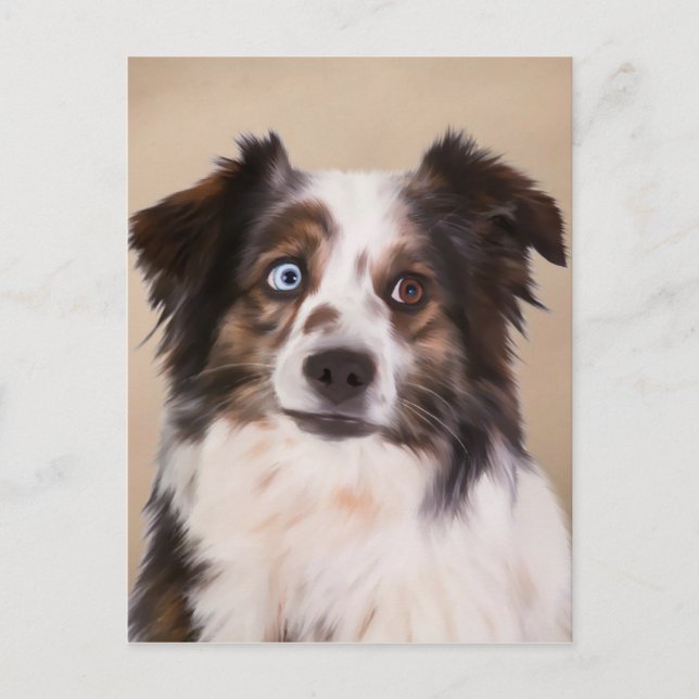 Australian shepherd Hund Oljemålning Art Vykort (Framsida)