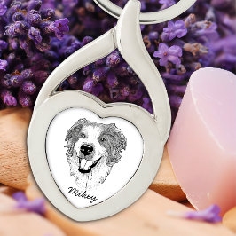 Australian shepherd Hund Personlig Hand Teckning Twisted Heart Silverfärgad Nyckelring