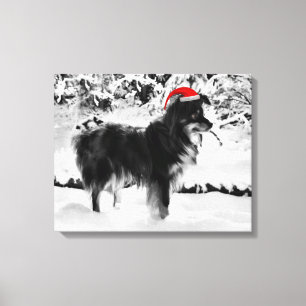 Australian shepherd Hund Red Santa Hat Oljemålning Canvastryck