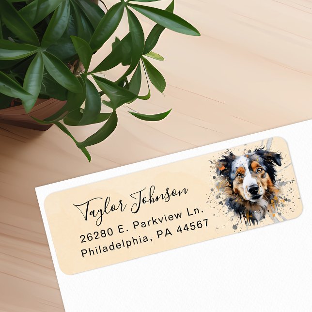 Australian Shepherd Hund Returadress Etikett (Skapare uppladdad)