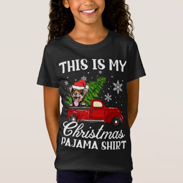 Australian shepherd Hund Riding Red Lastbil med Ch T Shirt (Framsida)