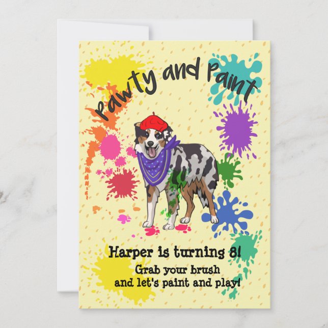 Australian shepherd Hund Roligt Art Birthday Inbjudningar (Framsida)