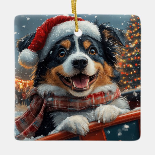 Australian shepherd Hund Roller Underlägg jul Julgransprydnad Keramik (Framsida)