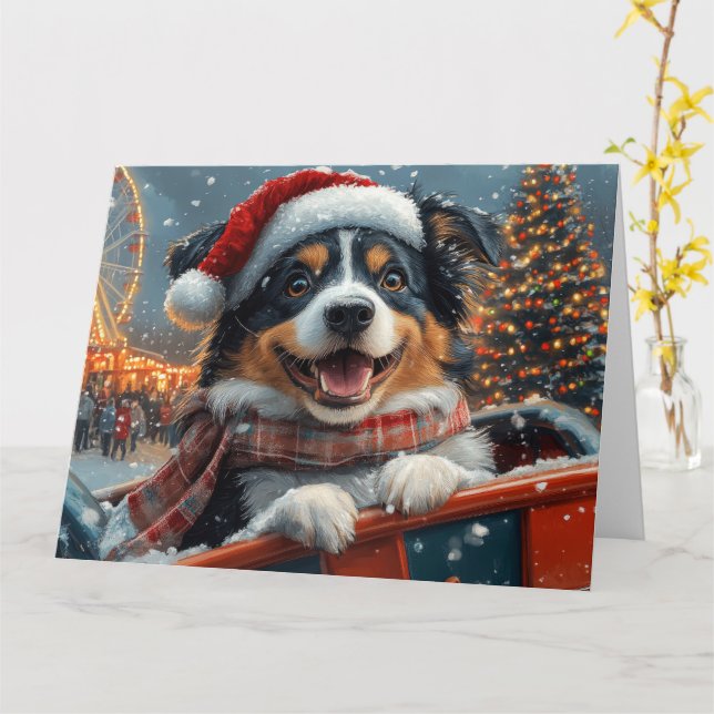 Australian shepherd Hund Roller Underlägg jul Kort (Gul blomma)