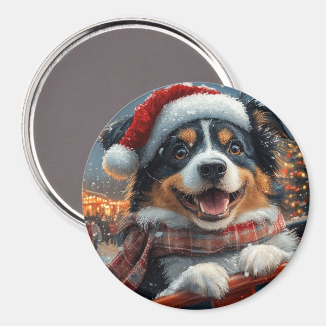 Australian shepherd Hund Roller Underlägg jul Magnet (Front/Back)