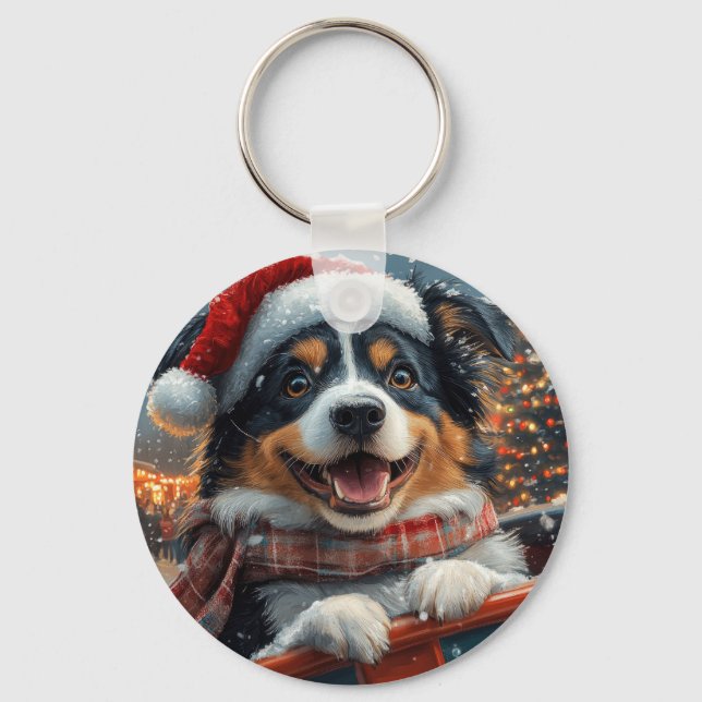 Australian shepherd Hund Roller Underlägg jul Nyckelring (Framsida)