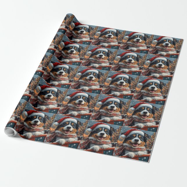 Australian shepherd Hund Roller Underlägg jul Presentpapper (Utrullad)