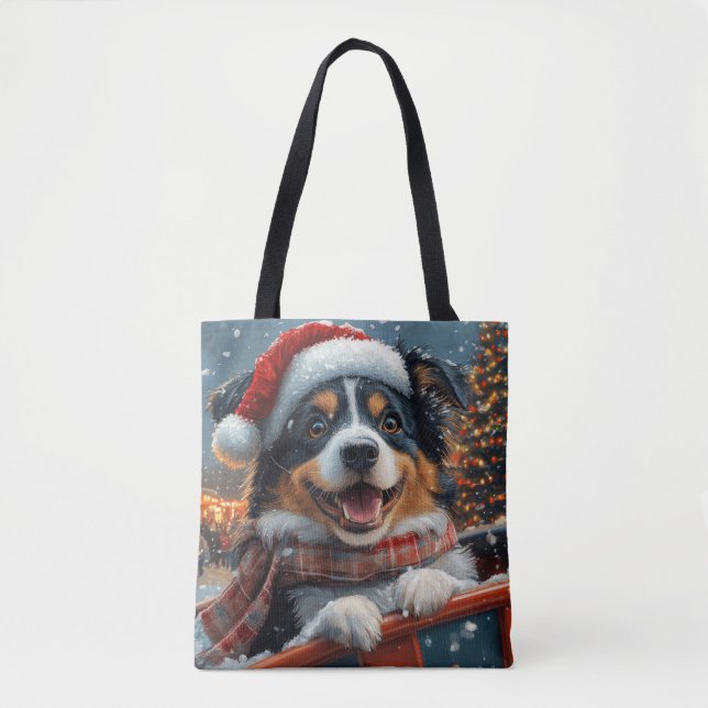 Australian shepherd Hund Roller Underlägg jul Tygkasse (Framsida)