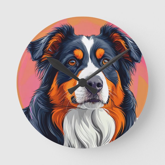 Australian Shepherd hund Rund Klocka (Framsida)