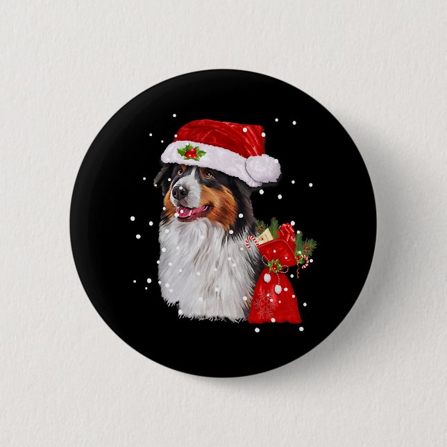 Australian shepherd Hund Santa Hat jul Knapp (Framsida)