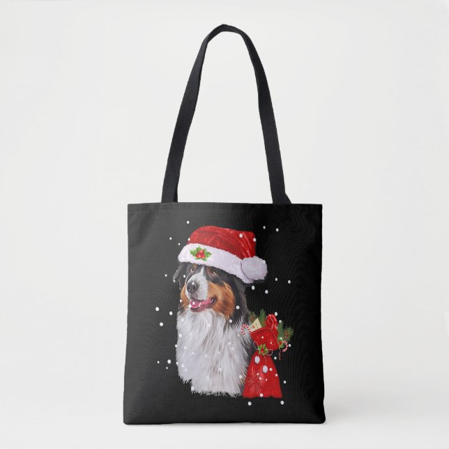 Australian shepherd Hund Santa Hat jul Tygkasse (Framsida)
