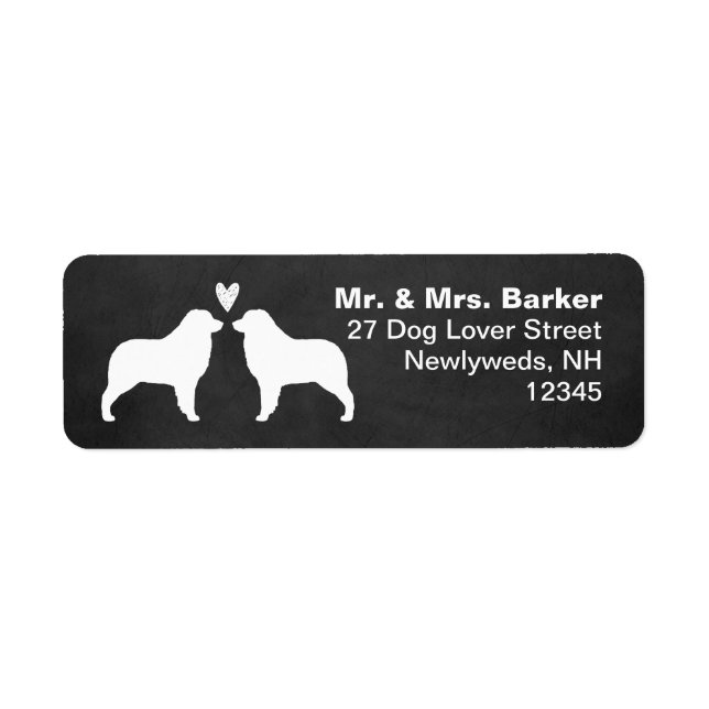 Australian shepherd Hund Silhouettes med hjärta Returadress Etikett (Framsidan)