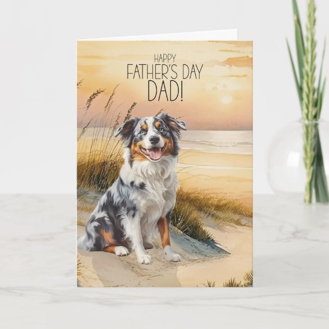 Australian shepherd Hund Sunset Beach Fars dag Helgkort (Framsida)