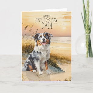 Australian shepherd Hund Sunset Beach Fars dag Helgkort
