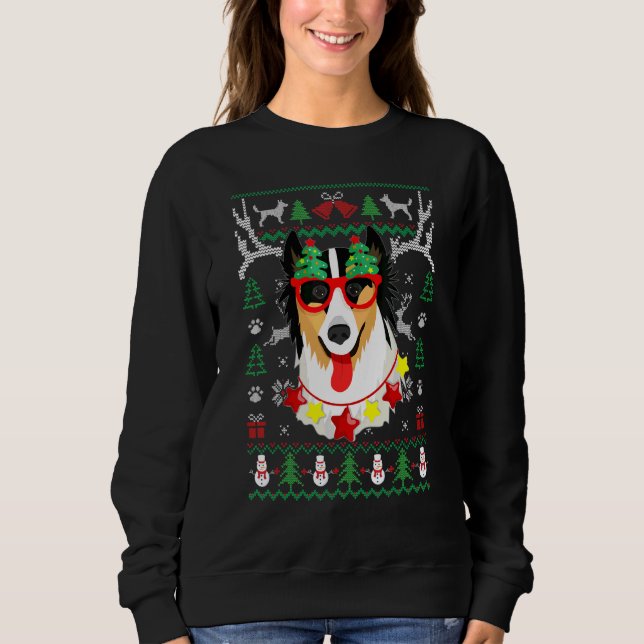 Australian shepherd Hund Ugly jul Reindeer Sw T Shirt (Framsida)