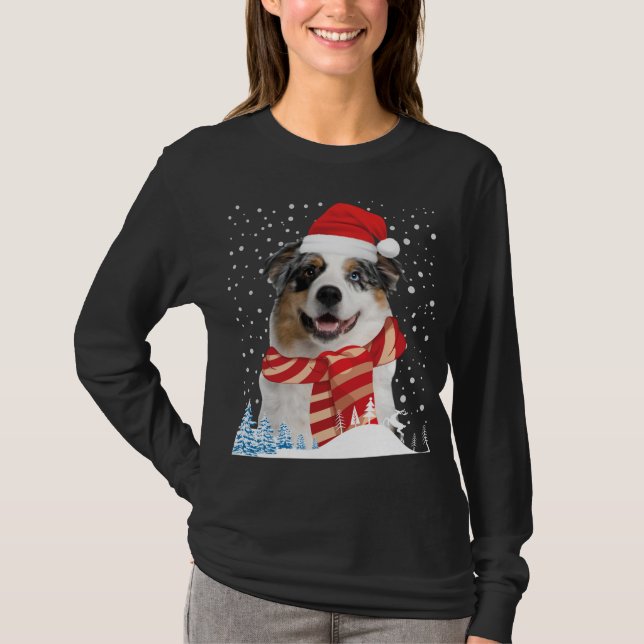 Australian shepherd Hund Ugly jul Sweater Roligt T Shirt (Framsida)