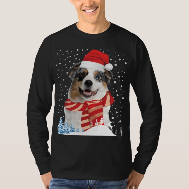 Australian shepherd Hund Ugly jul Sweater Roligt T Shirt (Framsida)