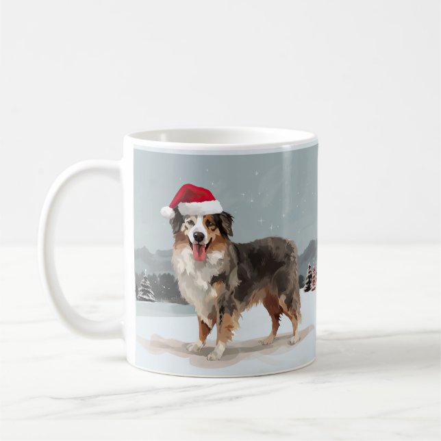 Australian shepherd Hund under julen i Snö Kaffemugg (Vänster)