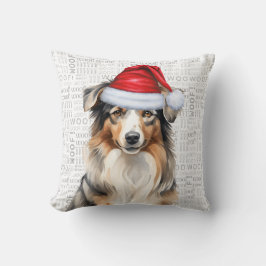 Australian shepherd Hund Vattensfärgad jul Kudde