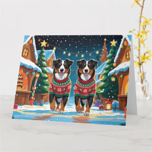 Australian shepherd Hundar jul Snö Helgdag Kort