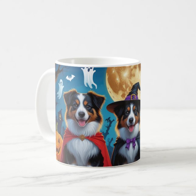 Australian shepherd Hundar Pumpkin Halloween Funny Kaffemugg (Framsida vänster)