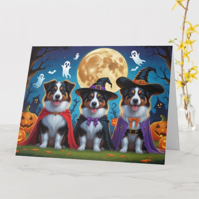Australian shepherd Hundar Pumpkin Halloween Funny Kort (Gul blomma)
