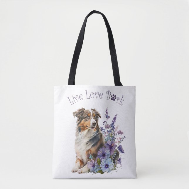 Australian Shepherd Hundmamma Blommig Tygkasse (Framsida)
