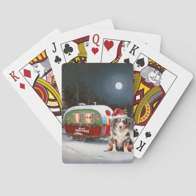 Australian Shepherd Husvagn Juläventyr Casinokort (Baksidan)