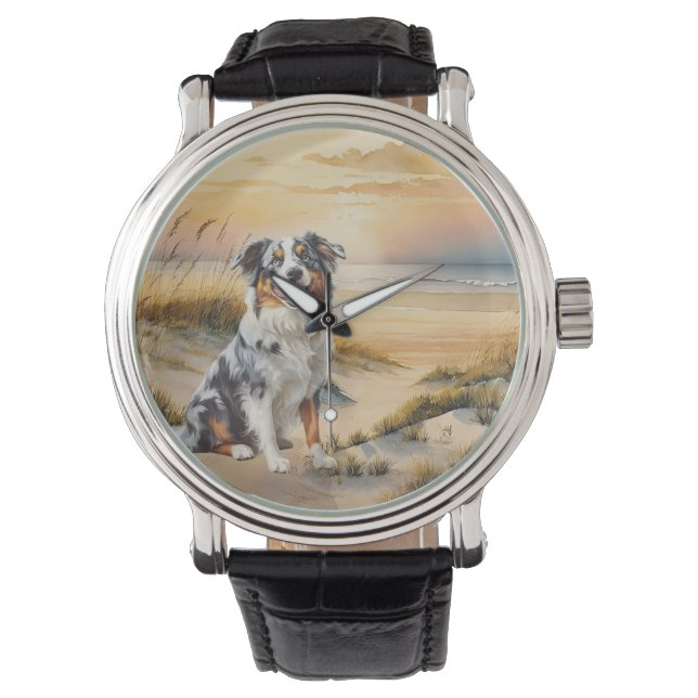 Australian Shepherd i en vik vid stranden Armbandsur (Framsida)