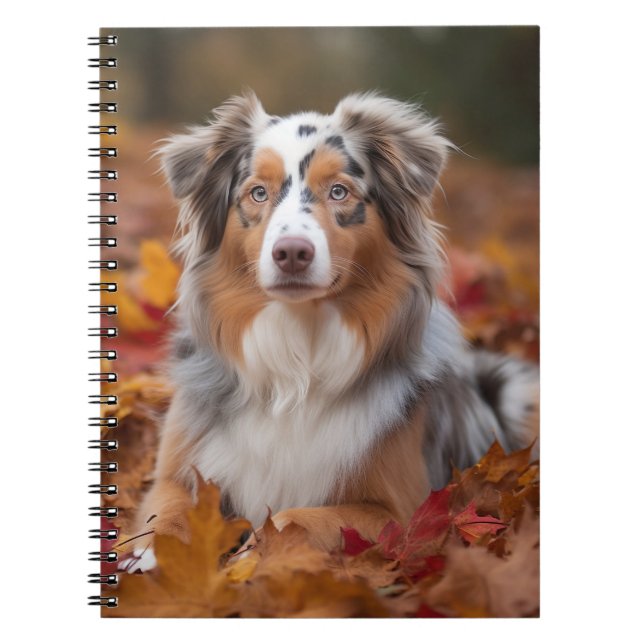Australian shepherd i Höst löv Fall Inspire Anteckningsbok (Framsidan)
