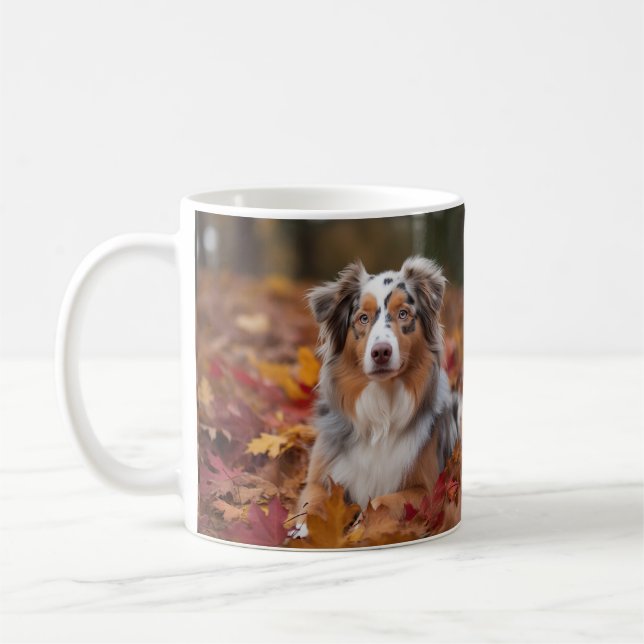 Australian shepherd i Höst löv Fall Inspire Kaffemugg (Vänster)