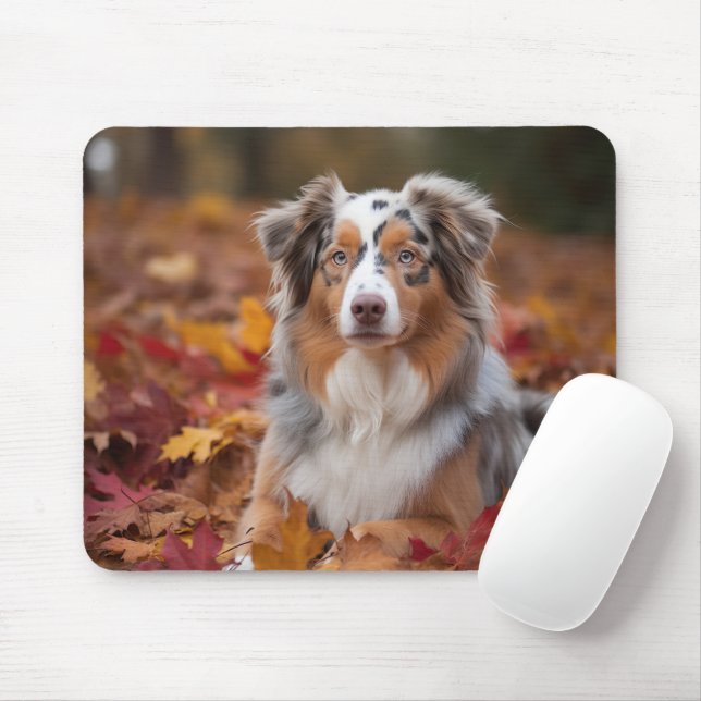 Australian shepherd i Höst löv Fall Inspire Musmatta (Med mus)