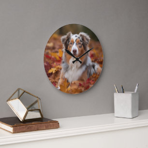 Australian shepherd i Höst löv Fall Inspire Stor Klocka