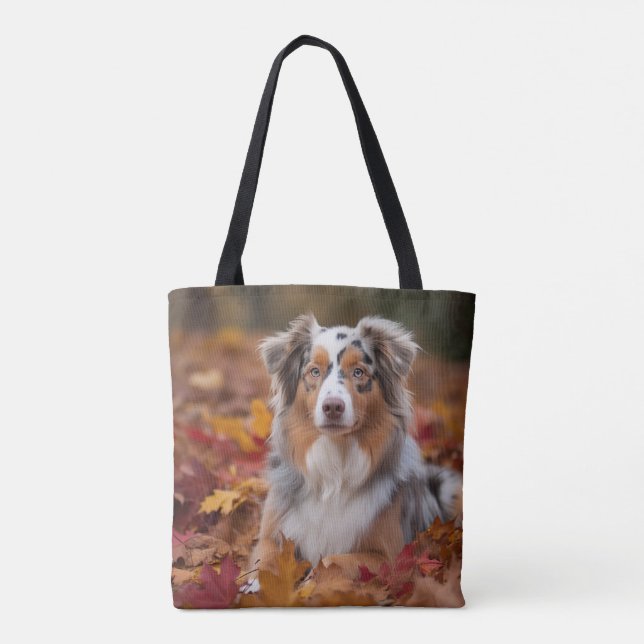 Australian Shepherd i höstlöv Fall Inspire Tygkasse (Baksida)