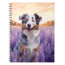 Australian shepherd i Lavender fält Anteckningsbok
