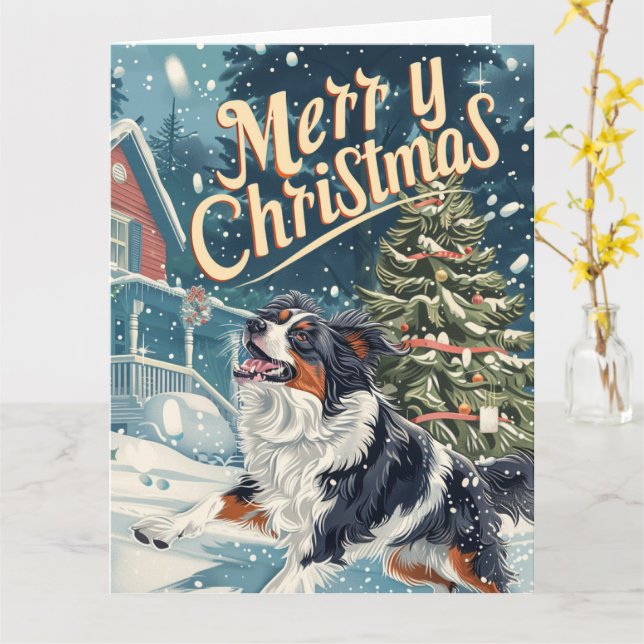 Australian shepherd i Snö jul Kort (Gul blomma)