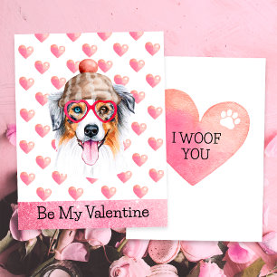 Australian shepherd I Woof You Hund Valentine Day Julkort